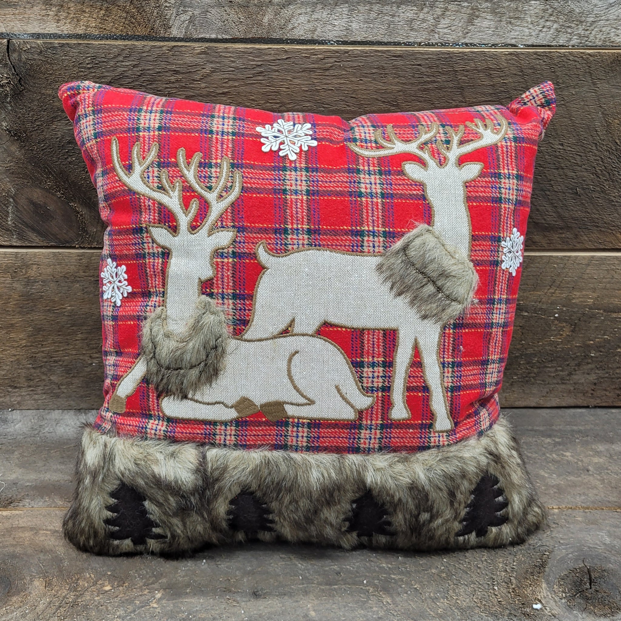 18"x18" 'Red Plaid Deer' Pillow