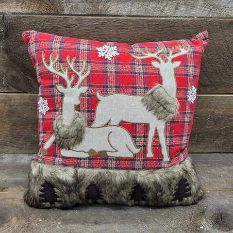 18"x18" 'Red Plaid Deer' Pillow