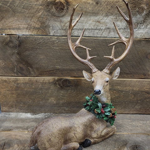 21" Laying Deer with LED Holly Collar