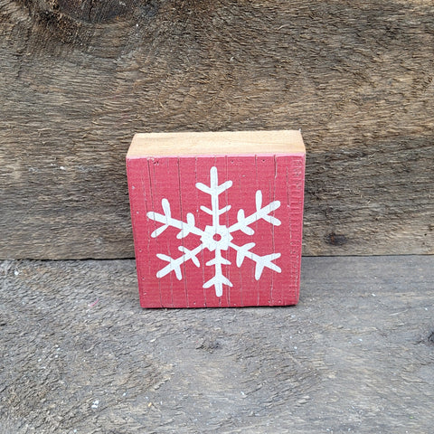 Red Snowflake Wood Plaque