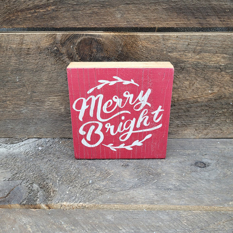 Red Wood 'Merry Bright' Plaque