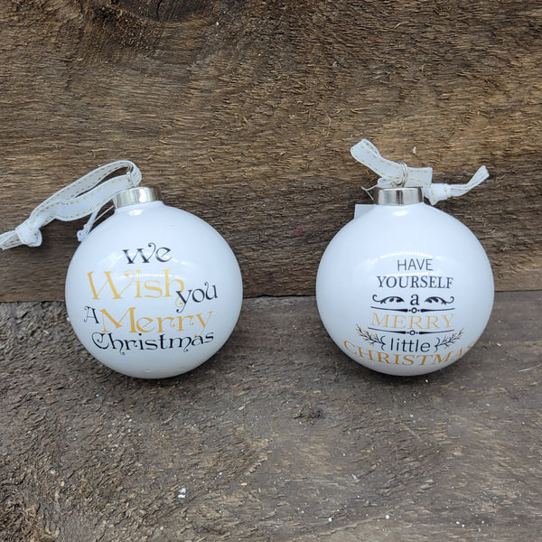 3" 'White Ball with Greeting' Ornament