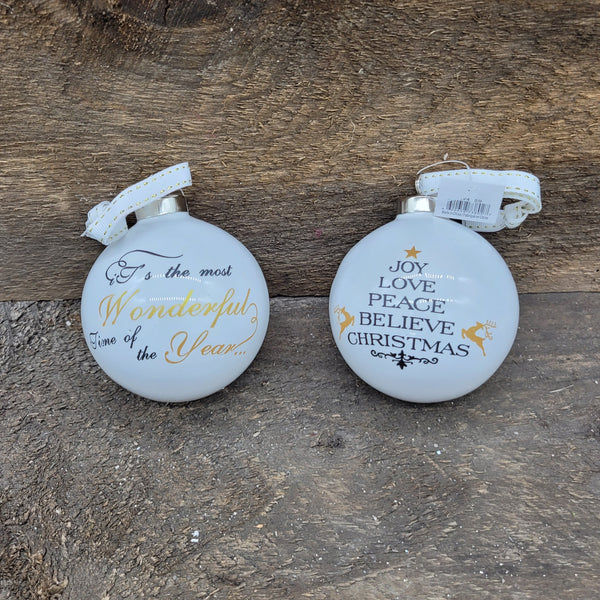 3" 'White Ball with Greeting' Ornament