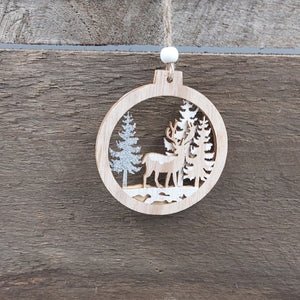 3.5" 'Deer in Forest' Wood Ornament
