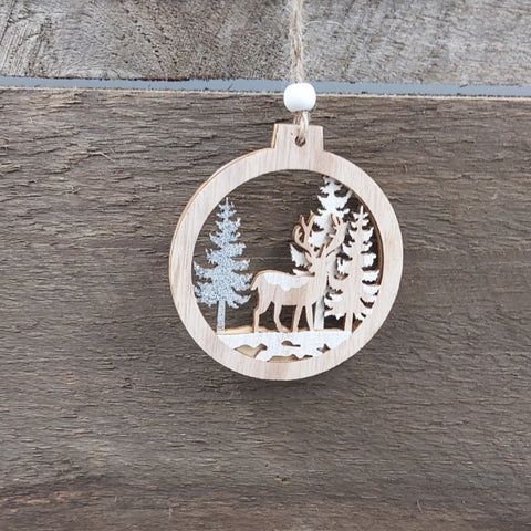 3.5" 'Deer in Forest' Wood Ornament
