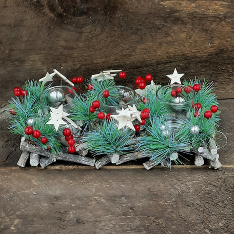 12" 'Holly and Stars' Candle Holder